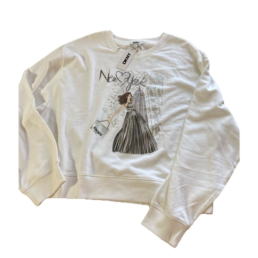 DKNY New York Sweatshirt Women’s‎ Sz XL New White Graphic City Fashion Fun $89